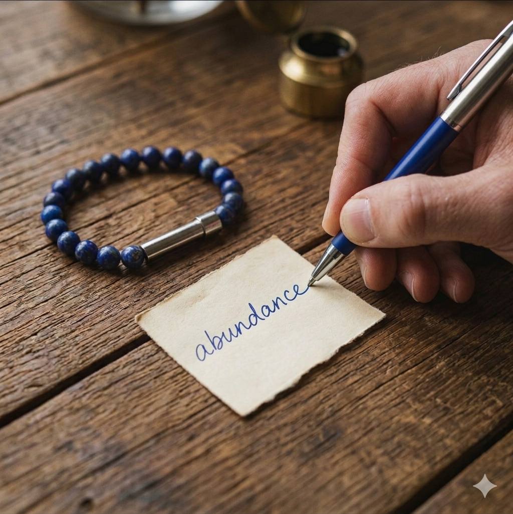 Writing a specific prayer with bracelet nearby